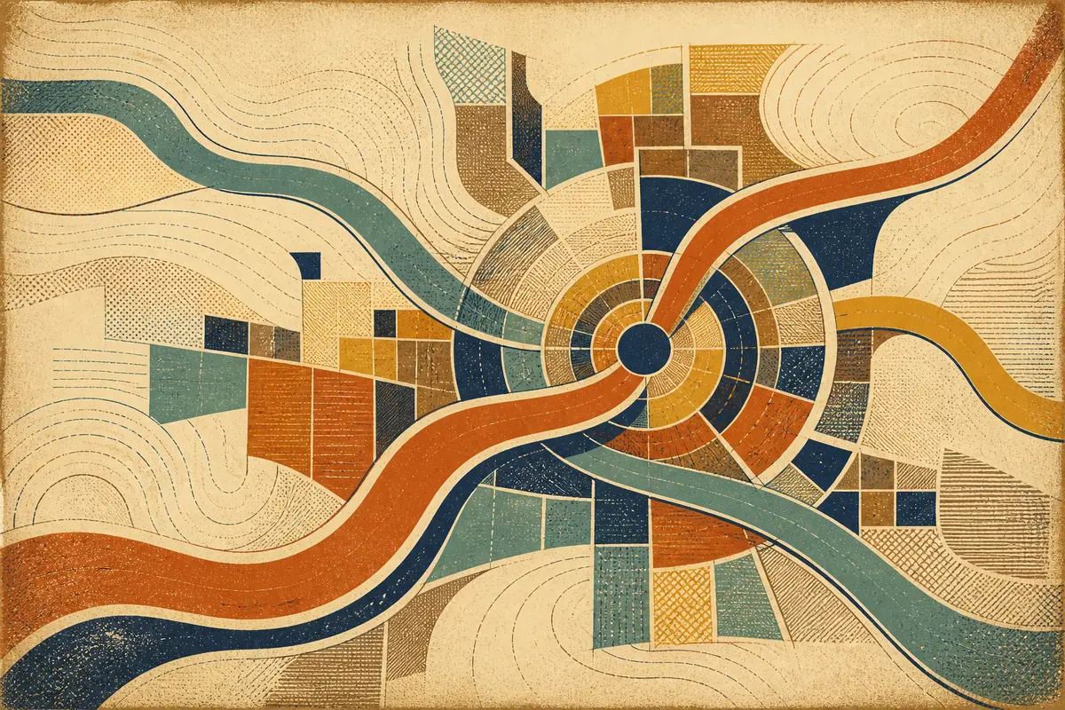 Abstract illustrated map composition for Davenport, United States