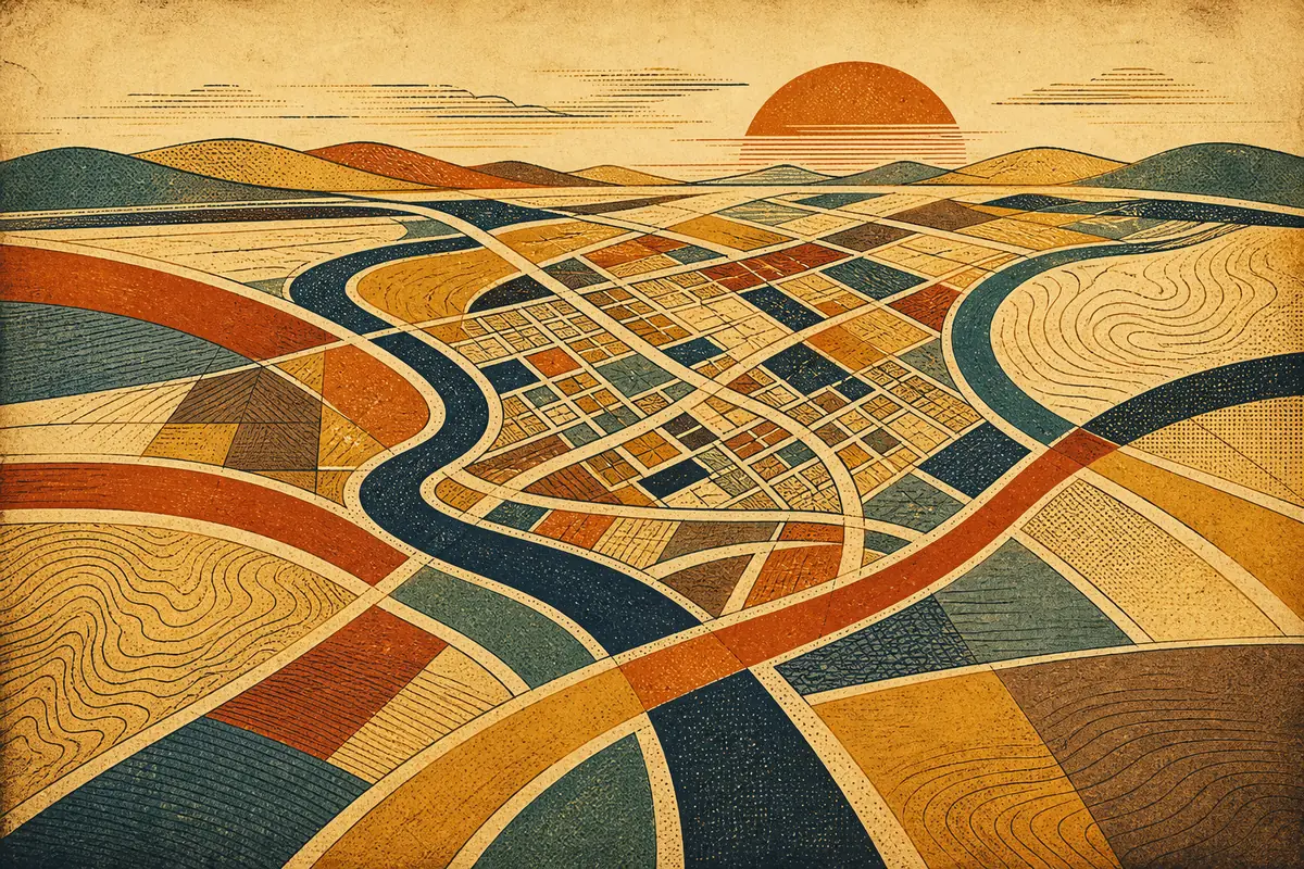 Abstract illustrated map composition for Davis, United States