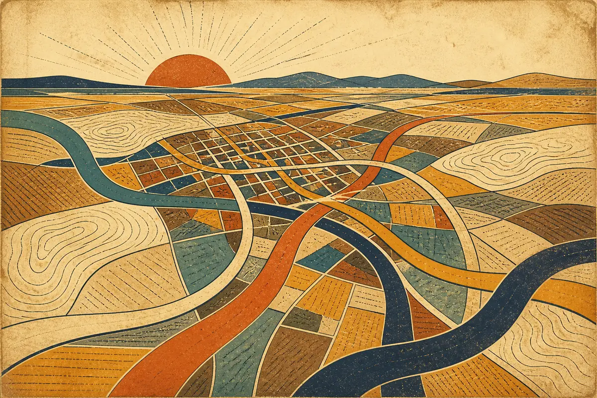 Abstract illustrated map composition for Denton, United States