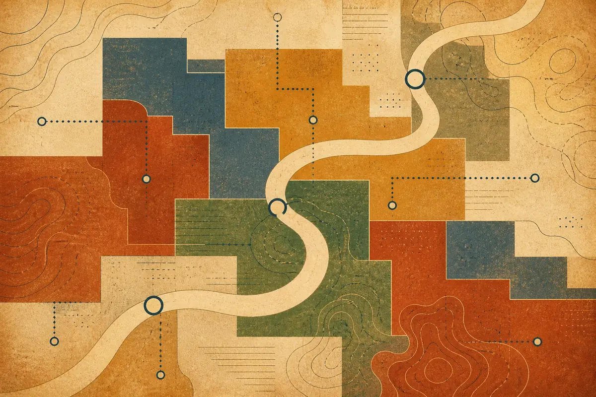 Abstract illustrated map composition for Des Moines, United States