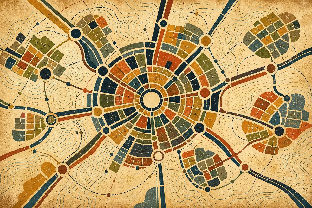 Abstract illustrated map composition for Detroit, United States