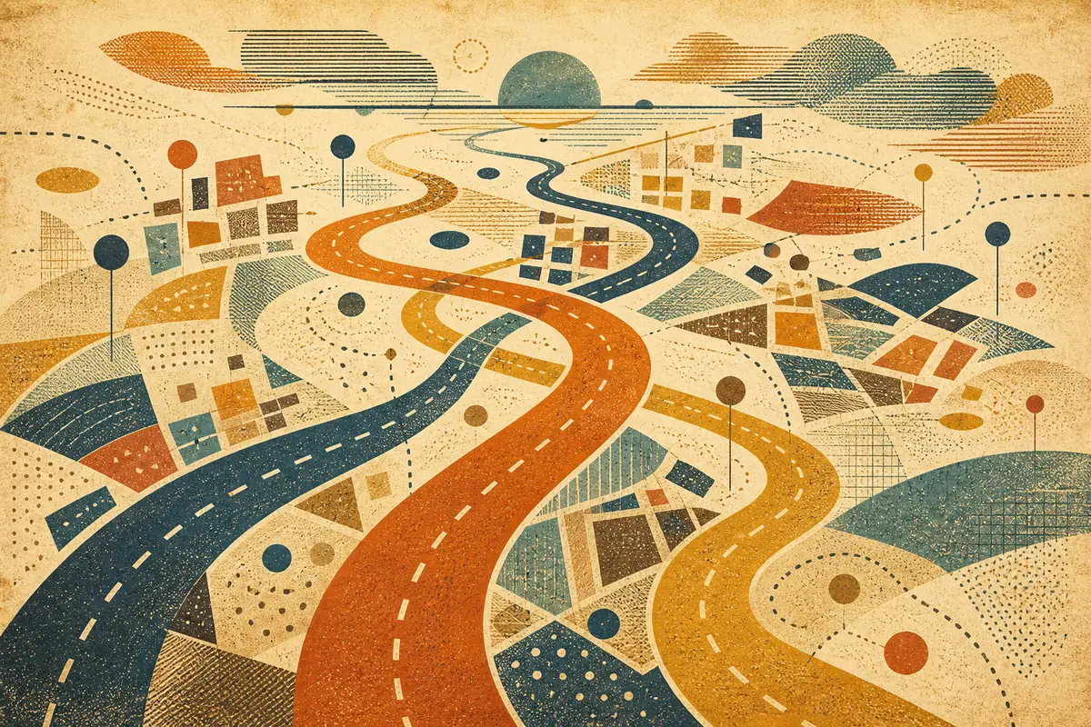 Abstract illustrated map composition for Dublin, United States