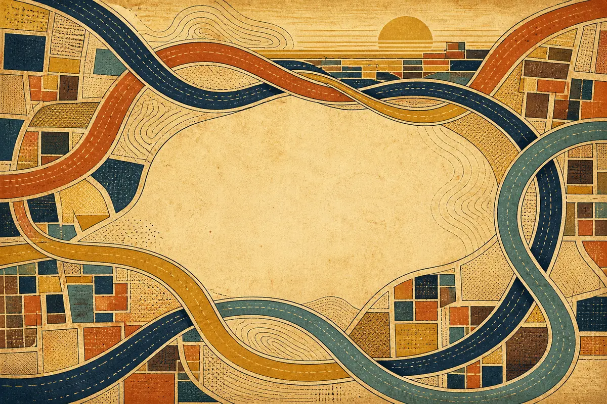 Abstract illustrated map composition for Dublin, United States