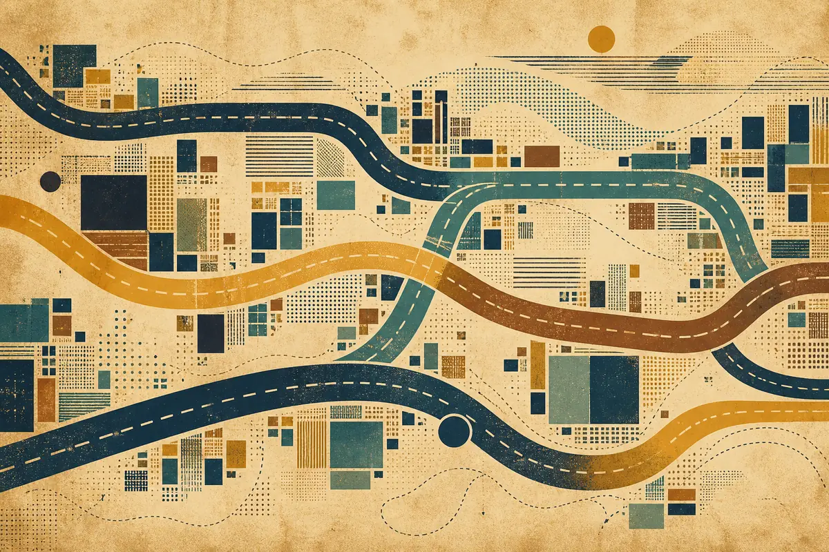 Abstract illustrated map composition for East Meadow, United States