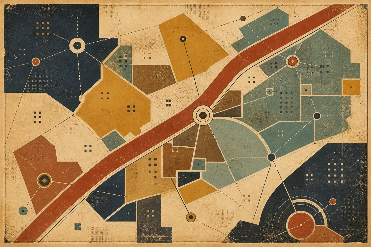 Abstract illustrated map composition for East Palo Alto, United States