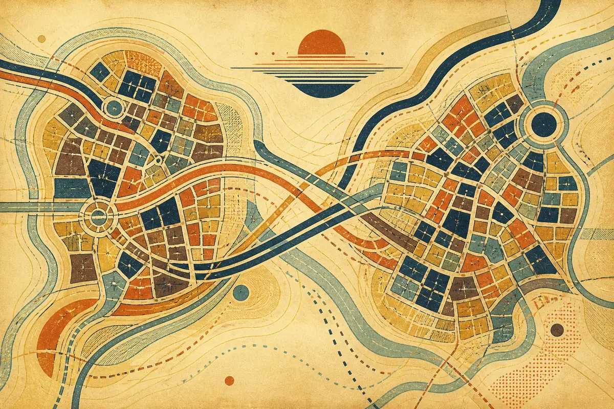 Abstract illustrated map composition for El Paso, United States
