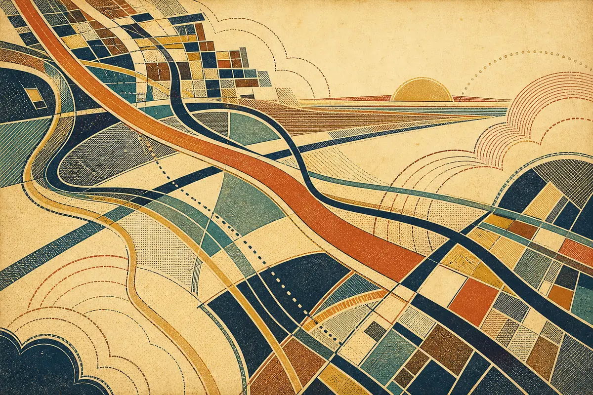 Abstract illustrated map composition for Elk Grove, United States