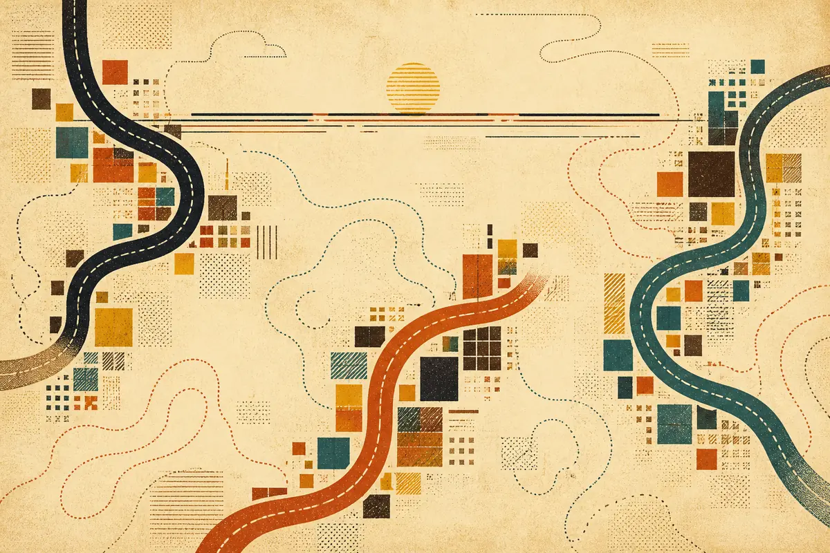 Abstract illustrated map composition for Elyria, United States