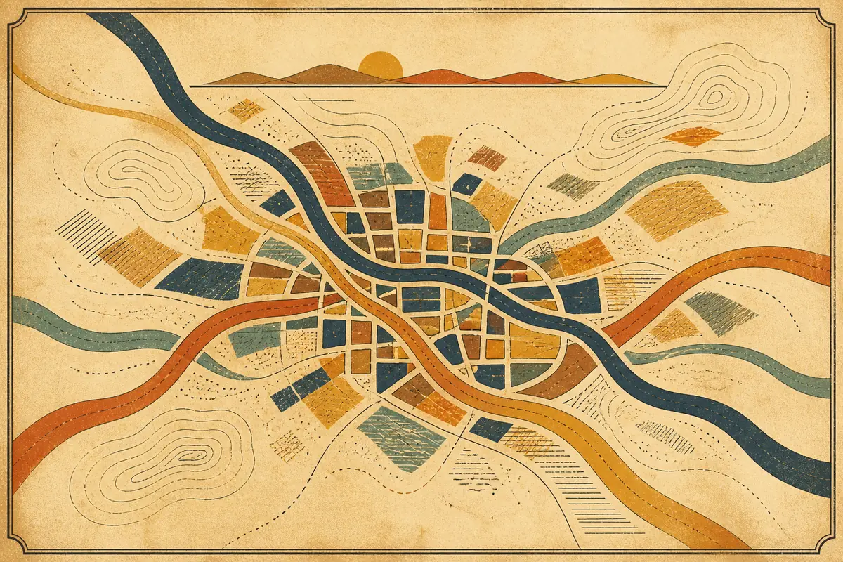 Abstract illustrated map composition for Eugene, United States