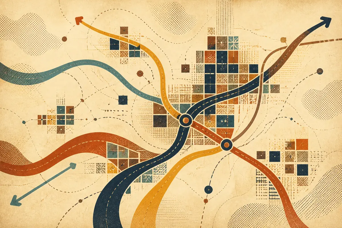 Abstract illustrated map composition for Evesham, United States