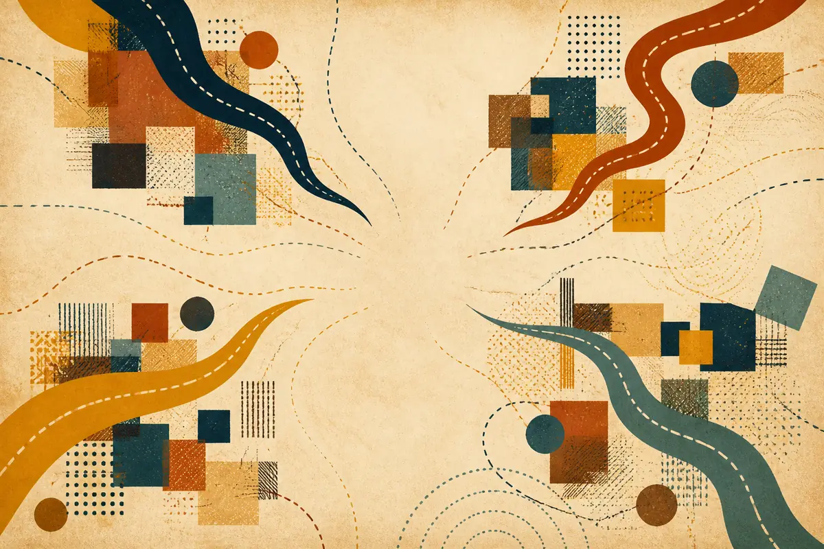 Abstract illustrated map composition for Fair Oaks, United States