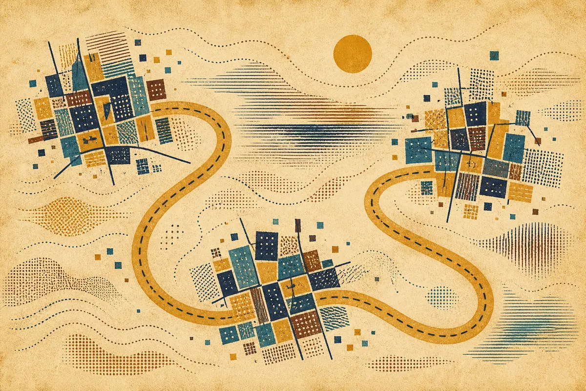 Abstract illustrated map composition for Fair Oaks, United States