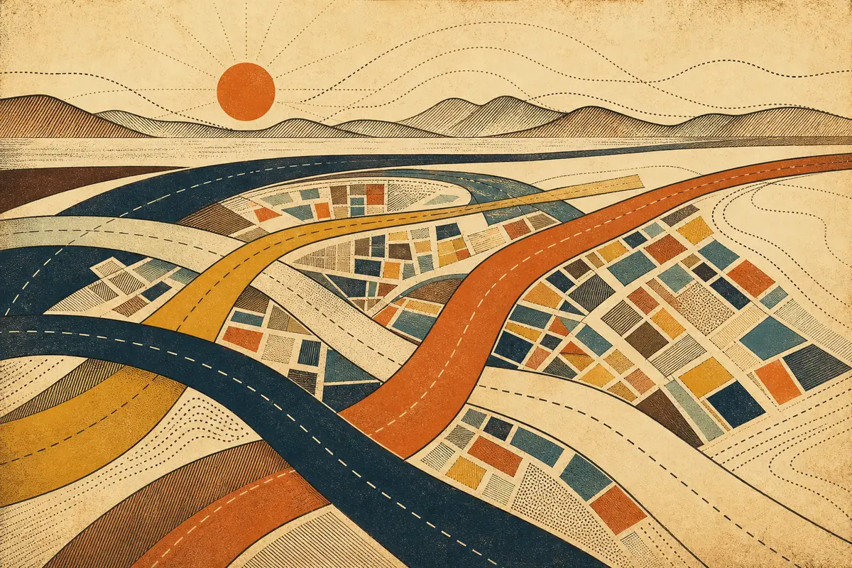 Abstract illustrated map composition for Fairbanks, United States