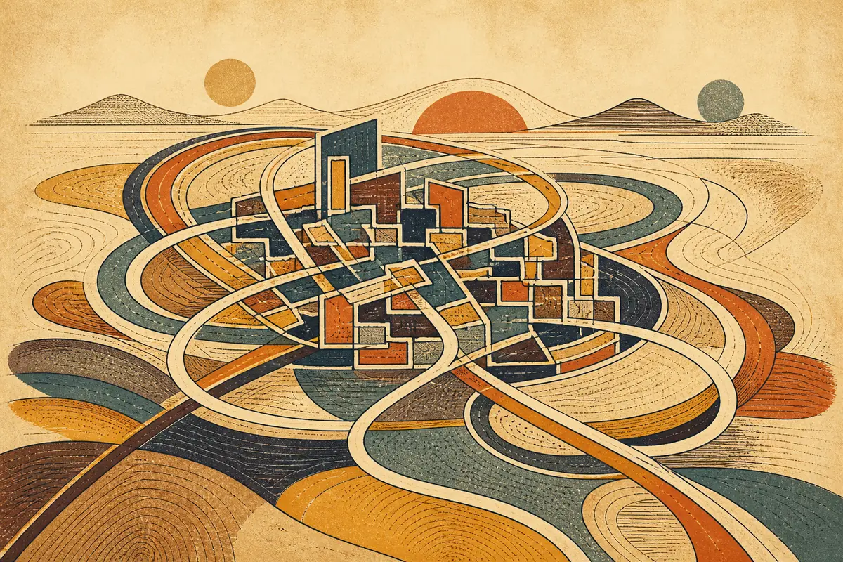 Abstract illustrated map composition for Fairfield, United States
