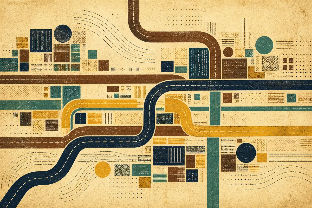 Abstract illustrated map composition for Farmers Branch, United States