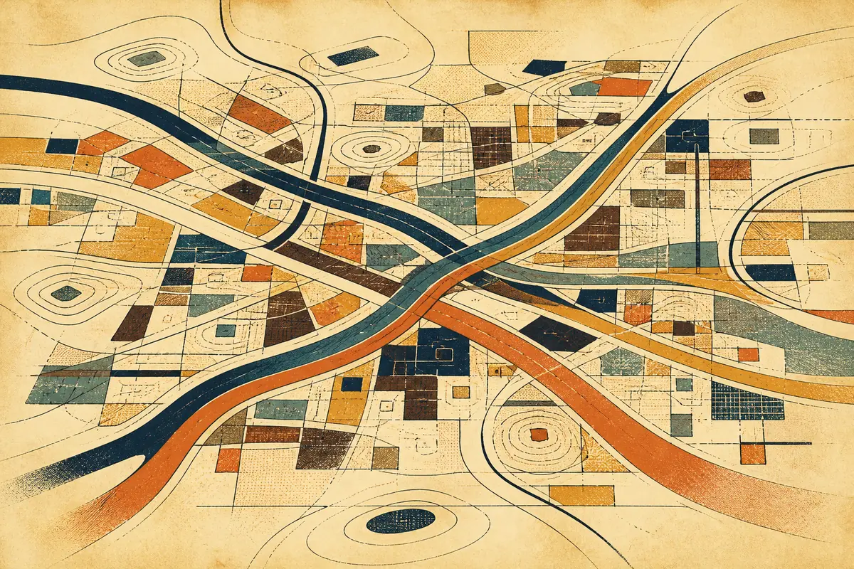 Abstract illustrated map composition for Farmington Hills, United States