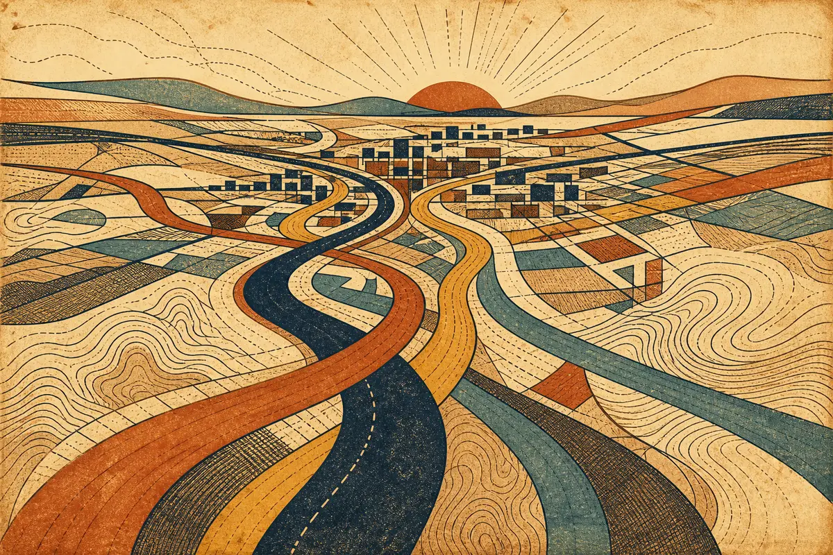 Abstract illustrated map composition for Fayetteville, United States