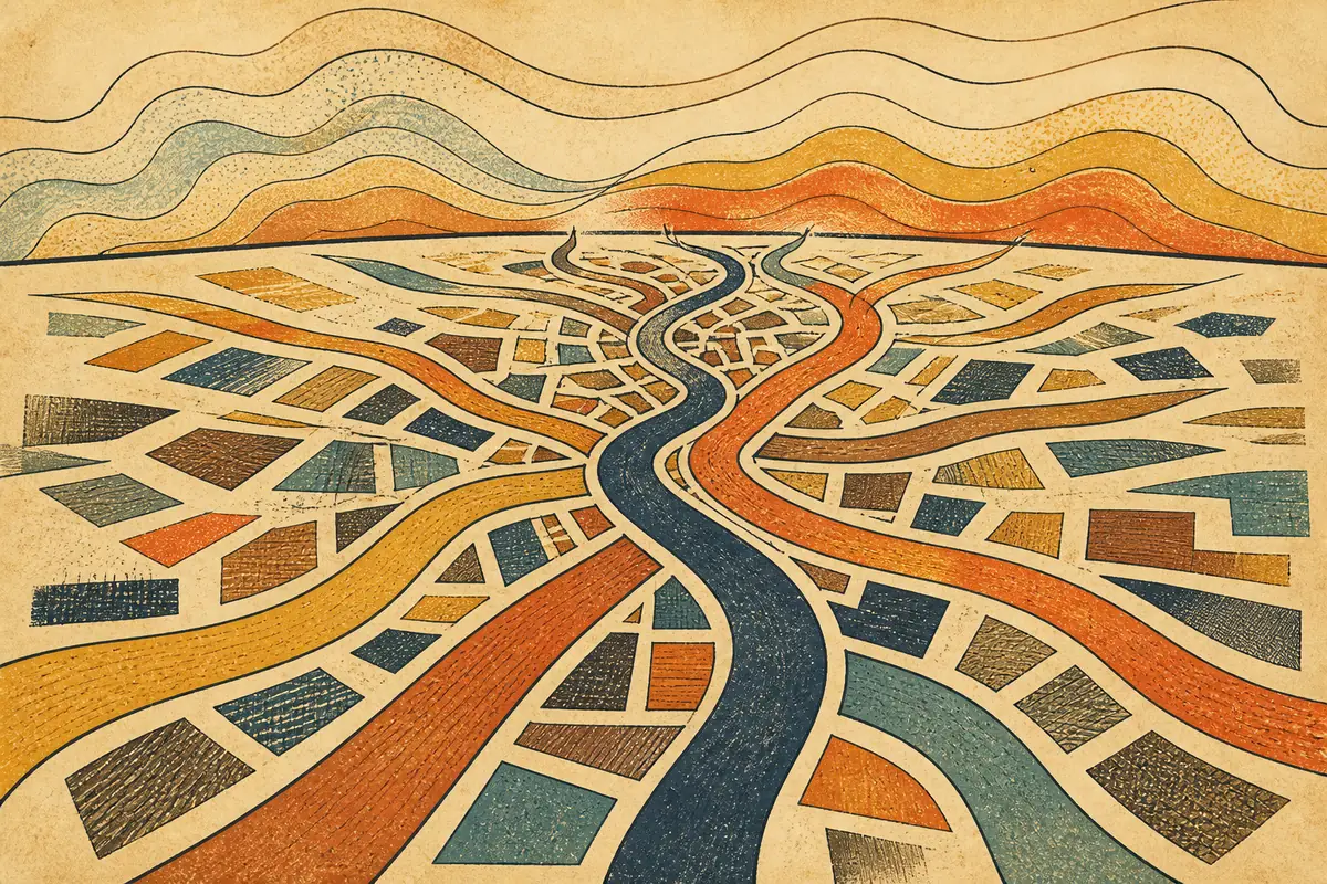 Abstract illustrated map composition for Fayetteville, United States