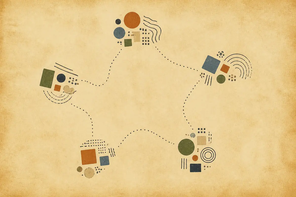 Abstract illustrated map composition for Fishers, United States