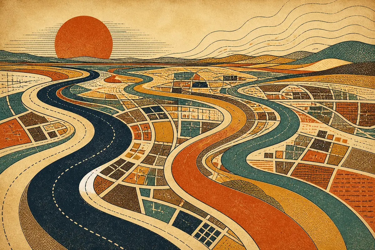 Abstract illustrated map composition for Flower Mound, United States