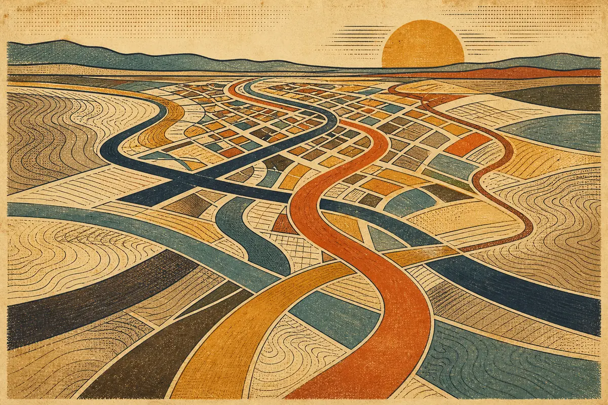 Abstract illustrated map composition for Folsom, United States
