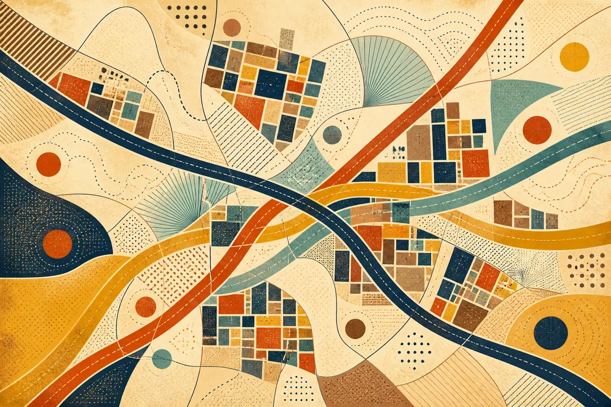Abstract illustrated map composition for Foothill Farms, United States