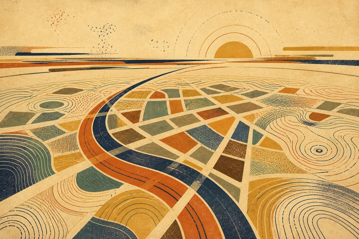 Abstract illustrated map composition for Framingham, United States