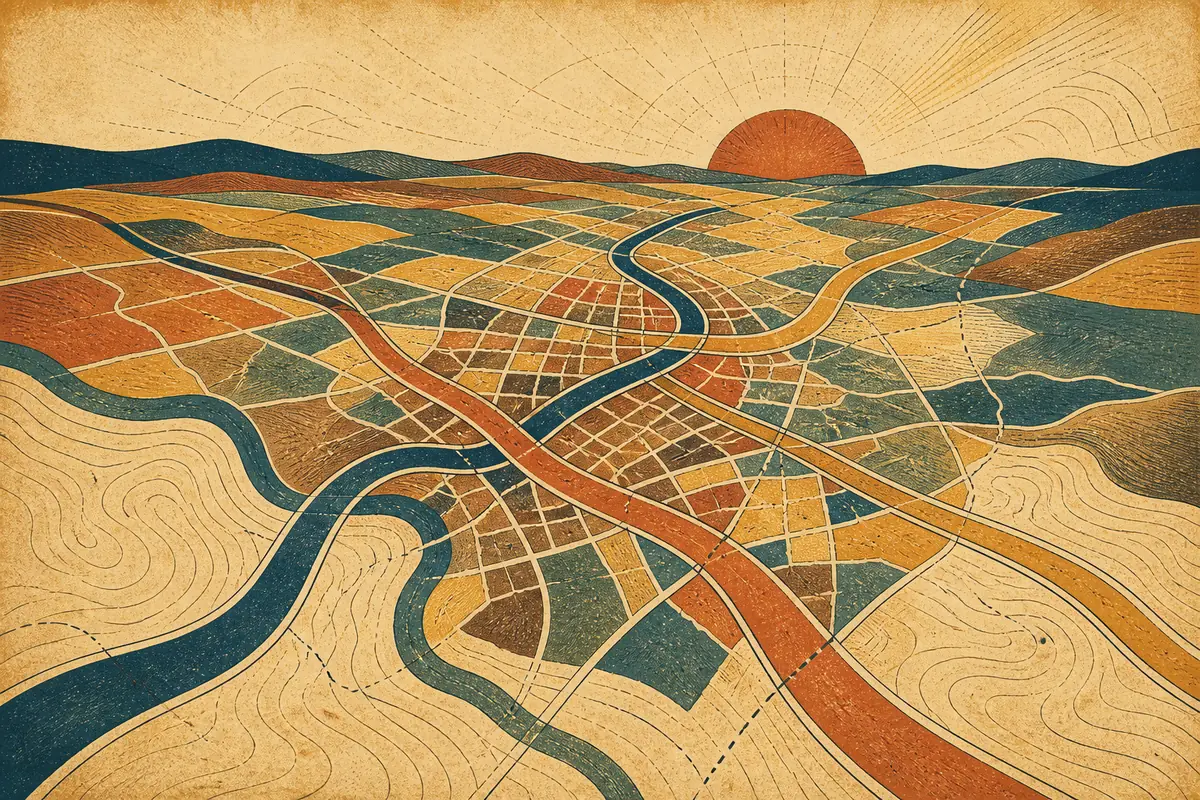 Abstract illustrated map composition for Fredericksburg, United States