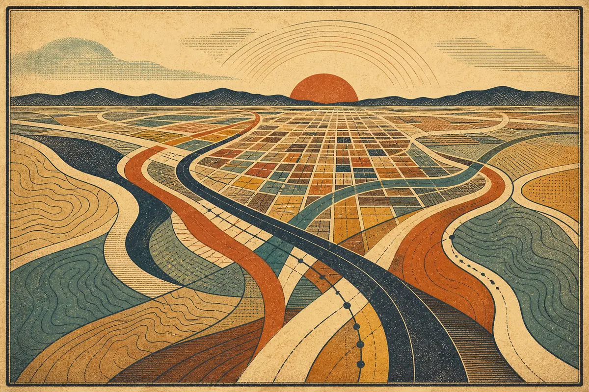 Abstract illustrated map composition for Fresno, United States