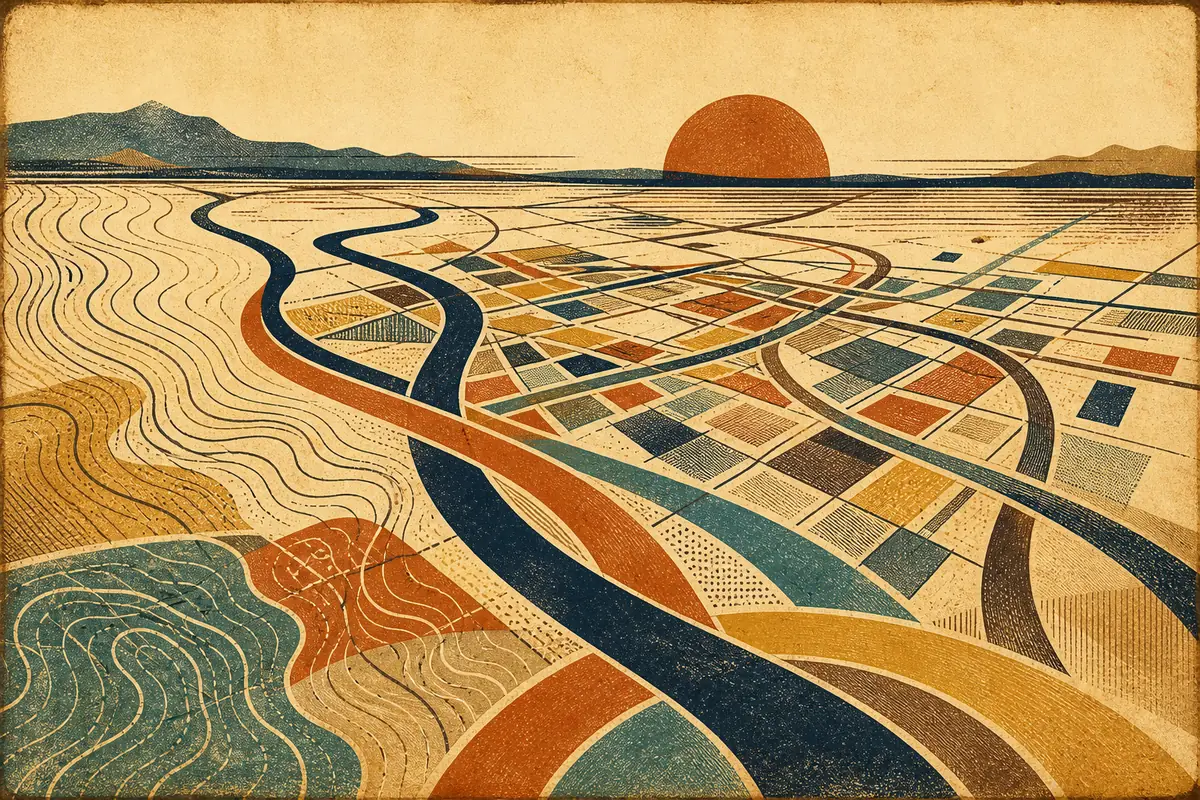 Abstract illustrated map composition for Fullerton, United States