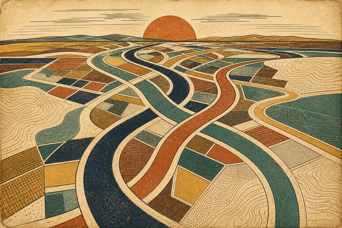 Abstract illustrated map composition for Garland, United States