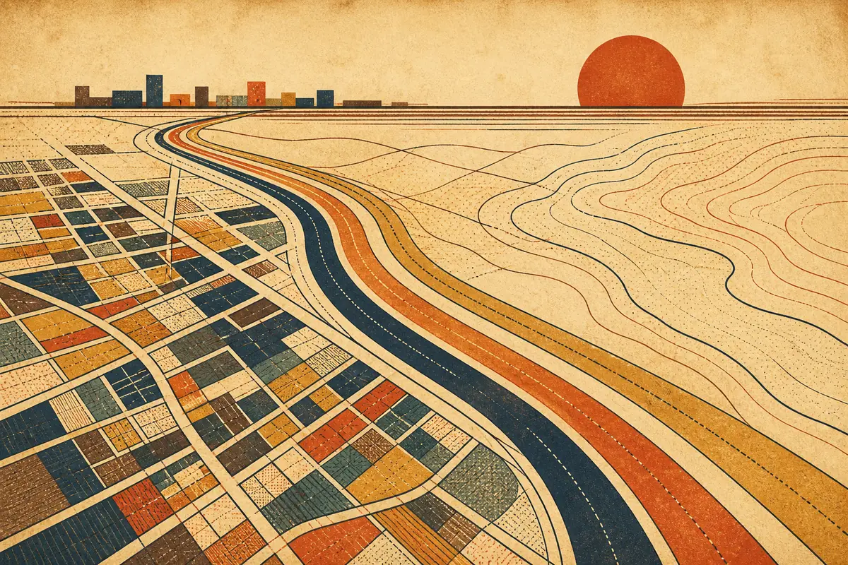 Abstract illustrated map composition for Gilroy, United States