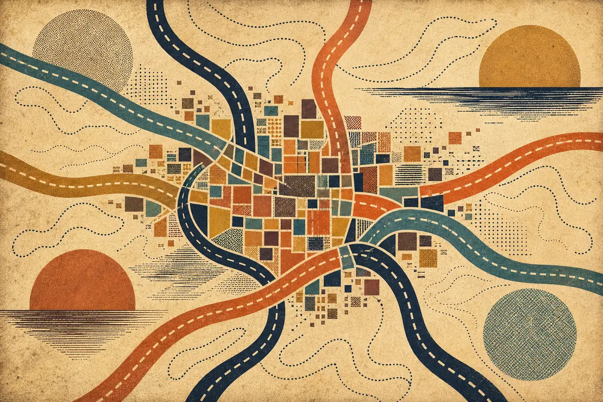 Abstract illustrated map composition for Glens Falls, United States