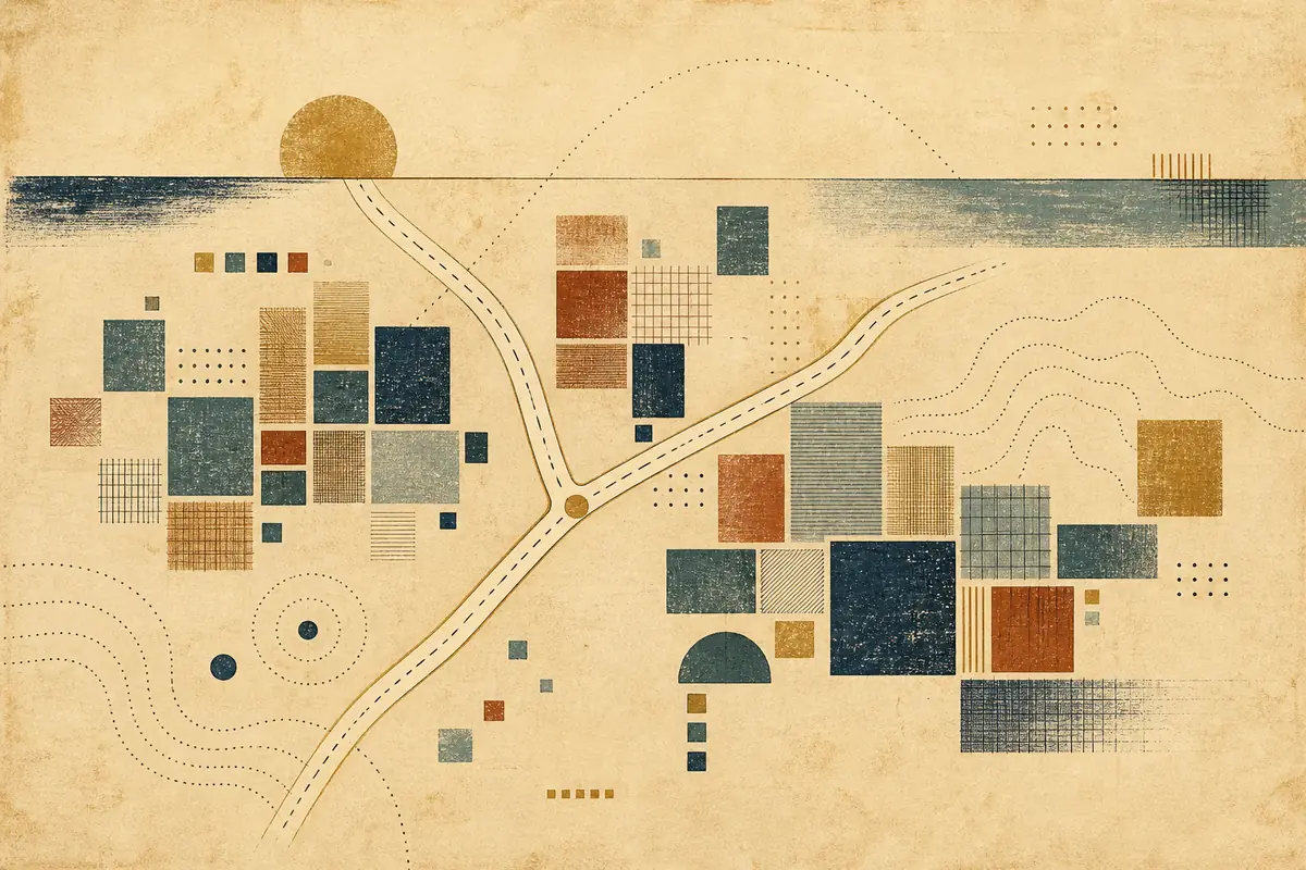 Abstract illustrated map composition for Goshen, United States