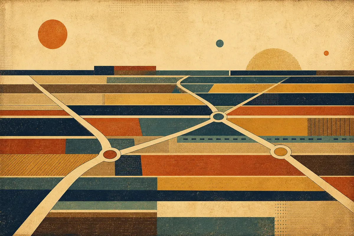 Abstract illustrated map composition for Grand Prairie, United States