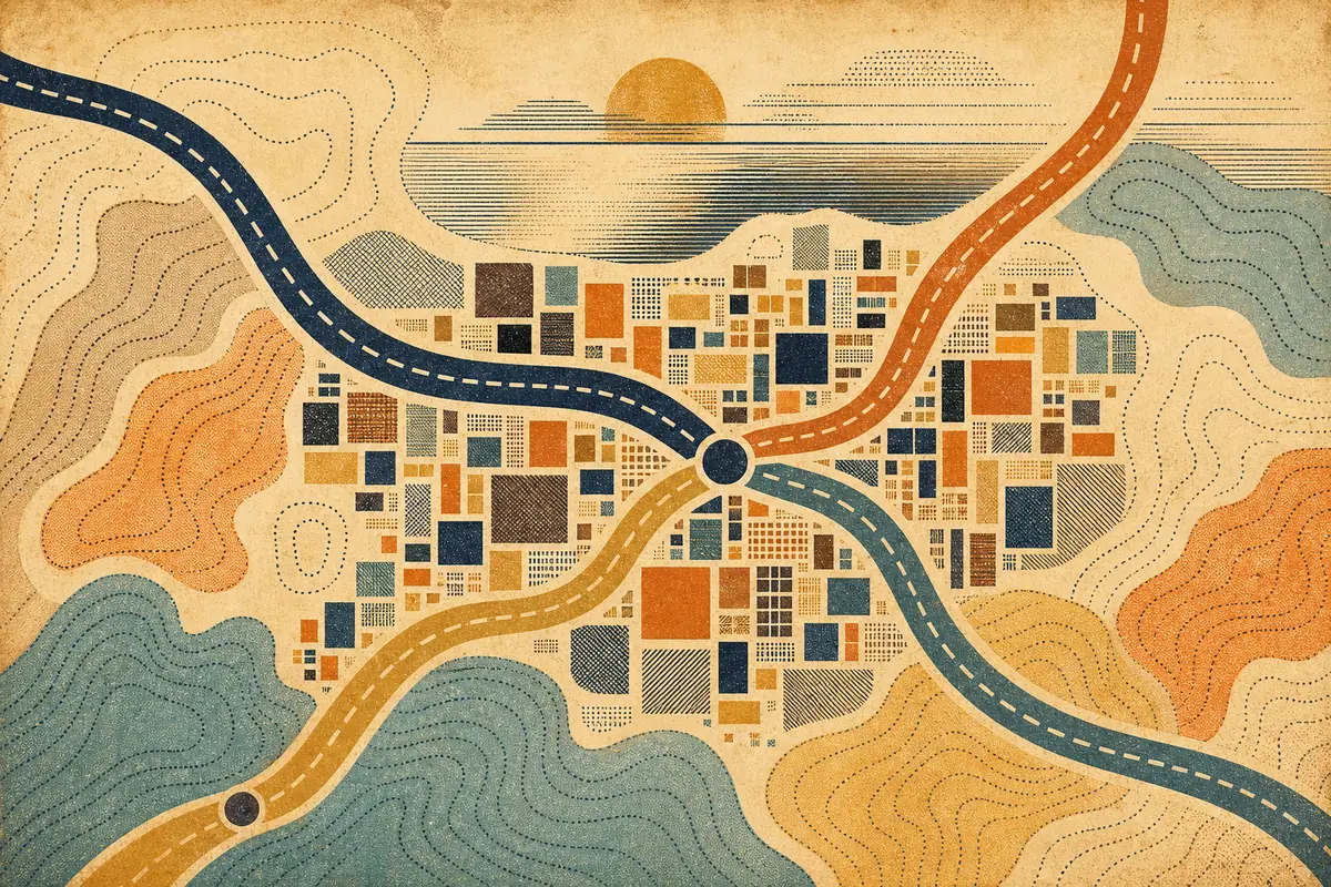 Abstract illustrated map composition for Great Falls, United States