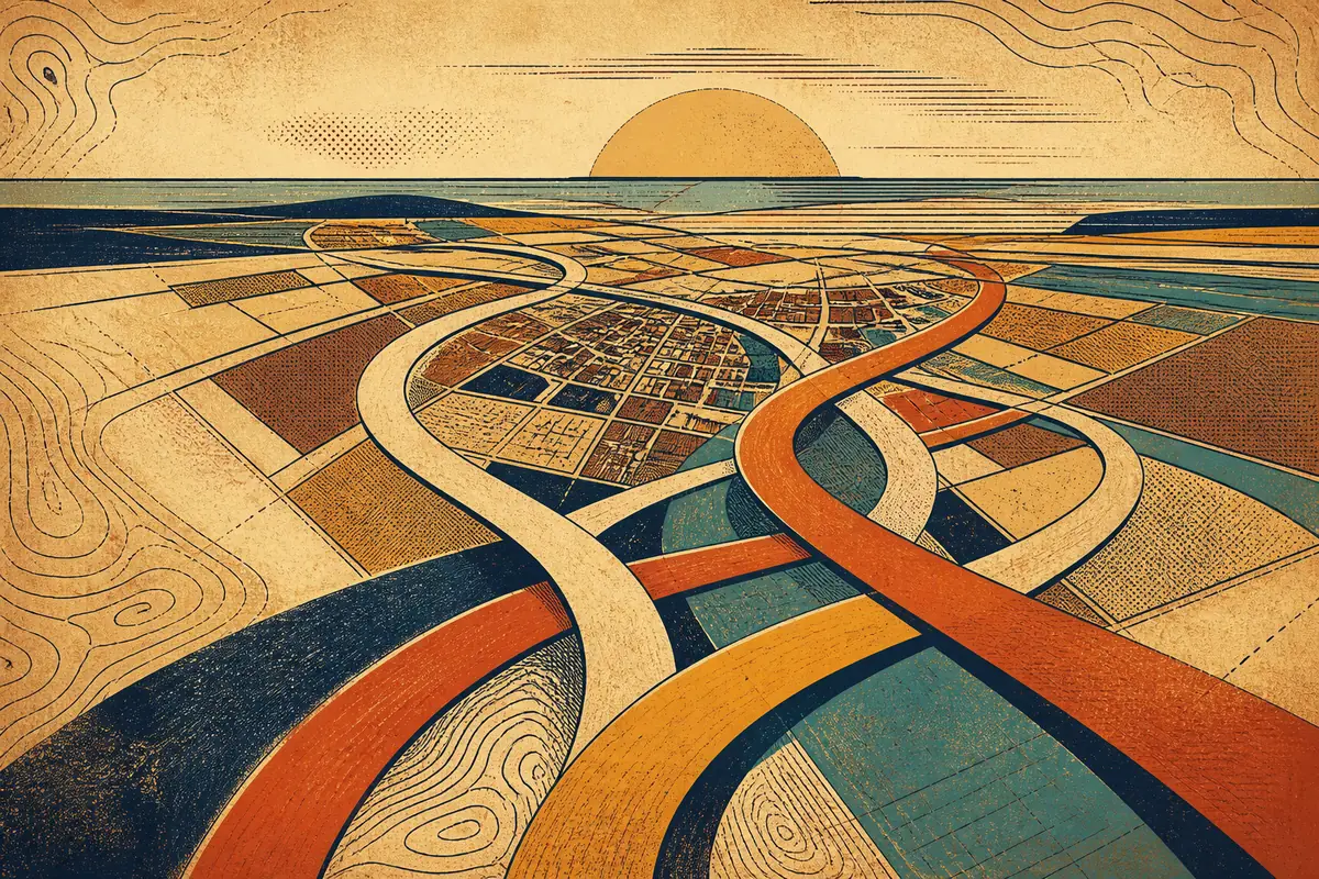 Abstract illustrated map composition for Greece, United States
