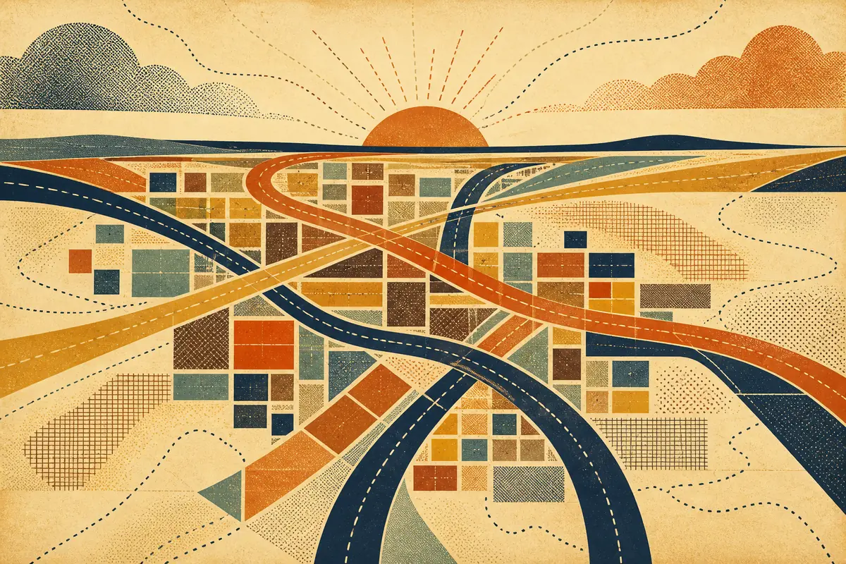 Abstract illustrated map composition for Hamilton, United States