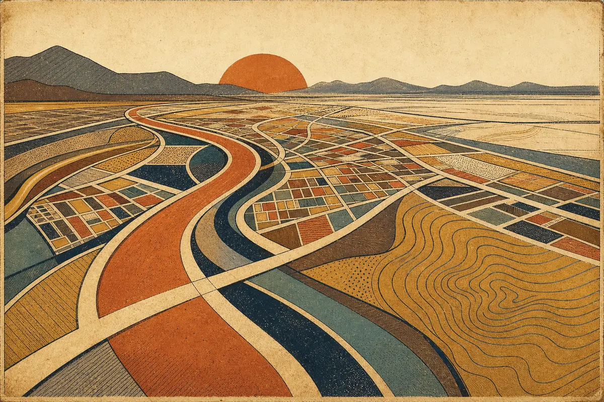 Abstract illustrated map composition for Hesperia, United States