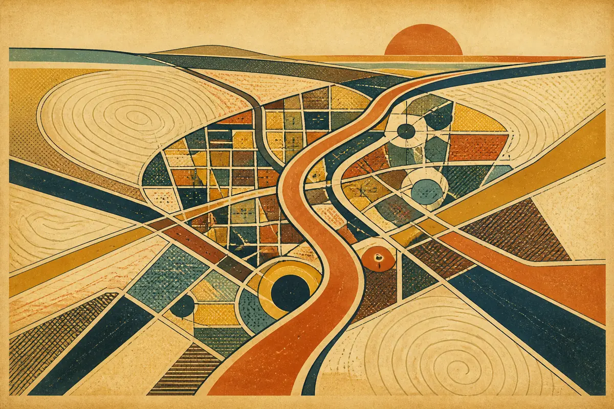 Abstract illustrated map composition for Hickory, United States