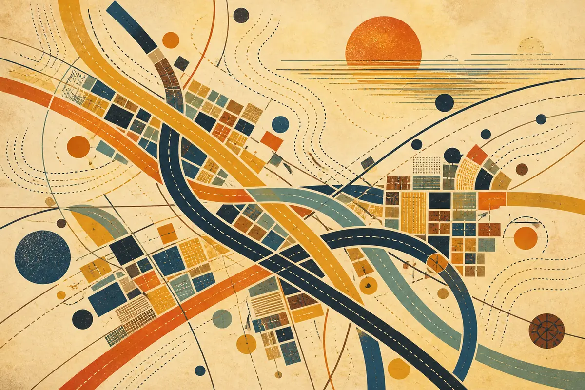 Abstract illustrated map composition for Hilliard, United States