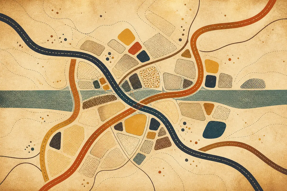 Abstract illustrated map composition for Hinesville, United States