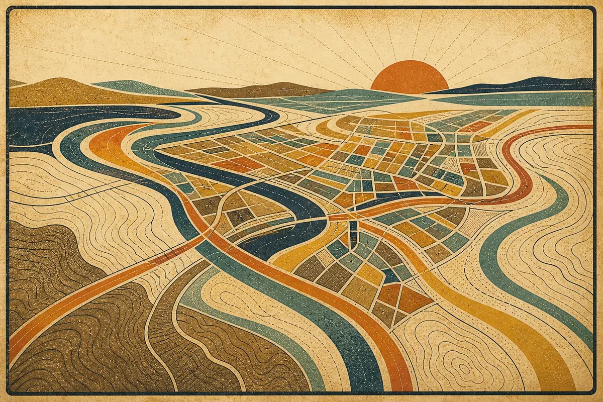 Abstract illustrated map composition for Huntington, United States