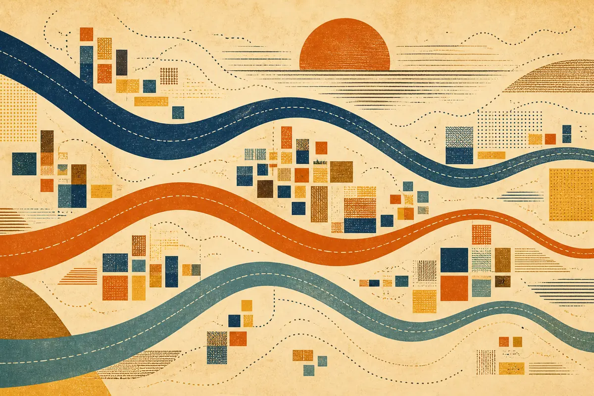 Abstract illustrated map composition for Hutchinson, United States