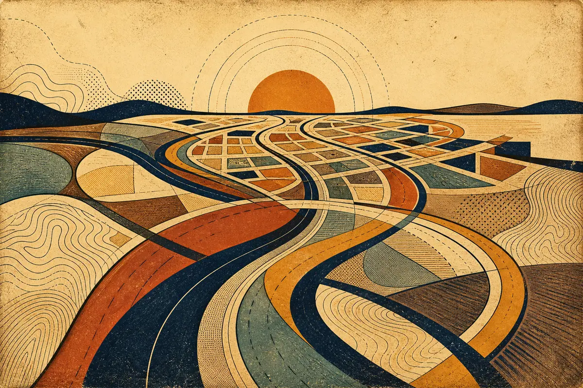 Abstract illustrated map composition for Independence, United States