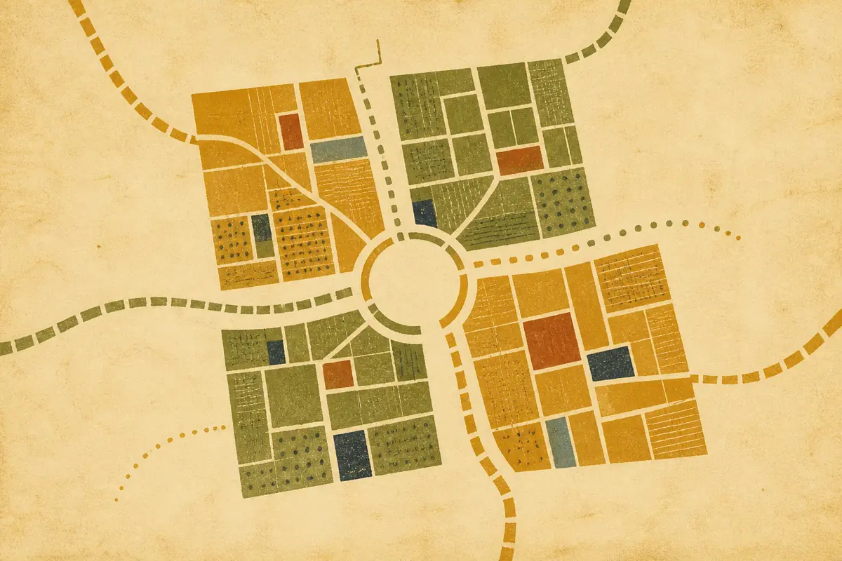 Abstract illustrated map composition for Iowa City, United States