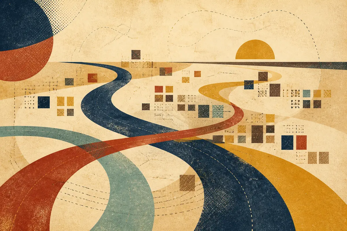 Abstract illustrated map composition for Irondequoit, United States