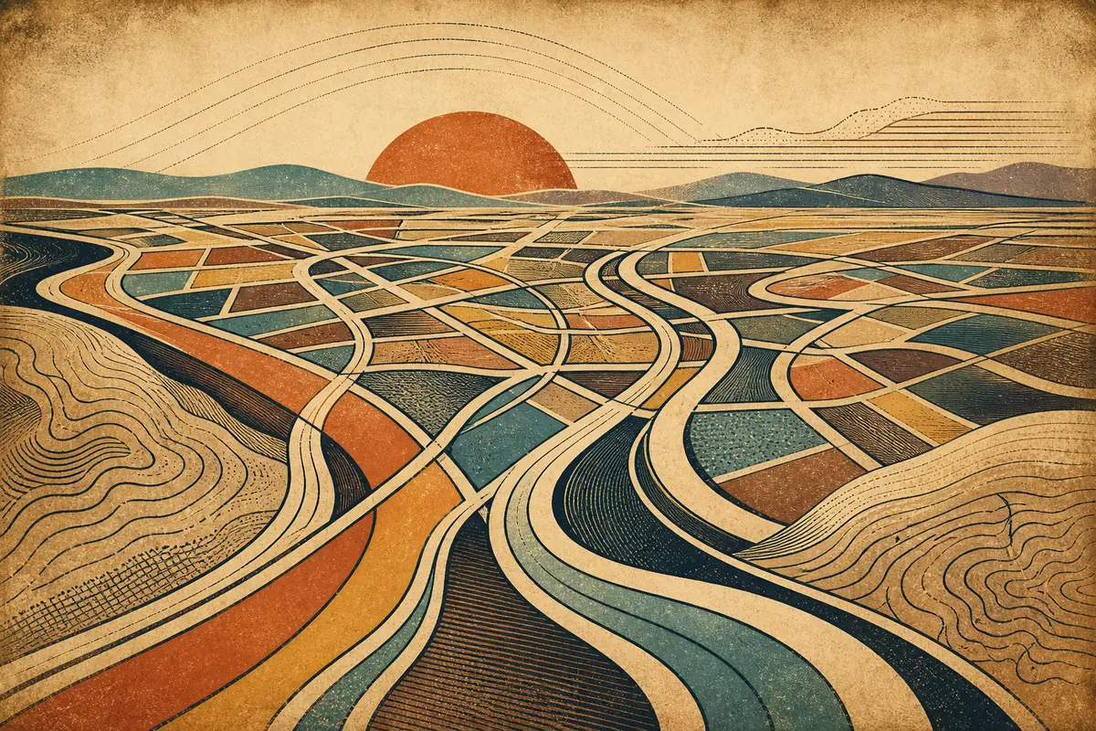 Abstract illustrated map composition for Irvine, United States