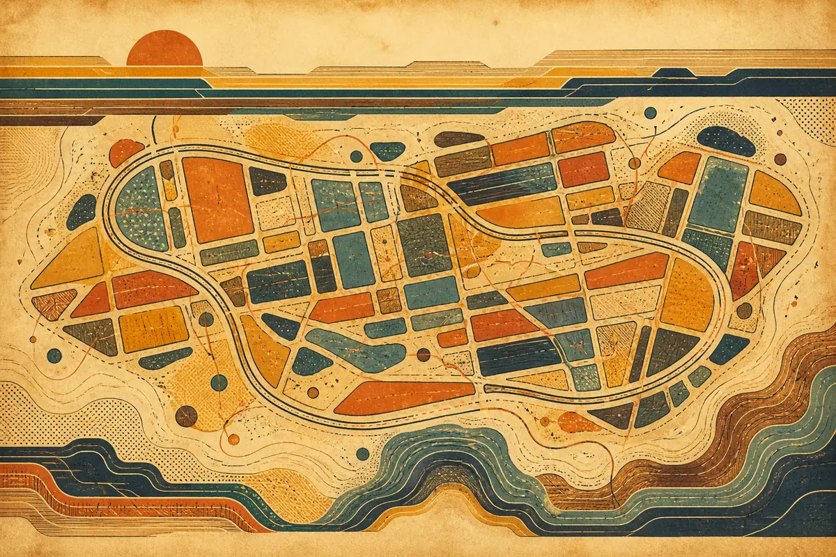 Abstract illustrated map composition for Irving, United States