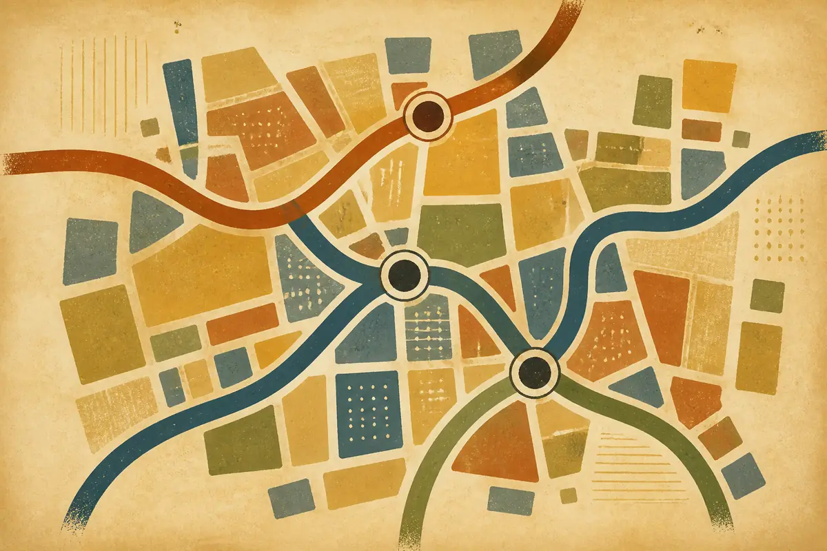 Abstract illustrated map composition for Jersey City, United States
